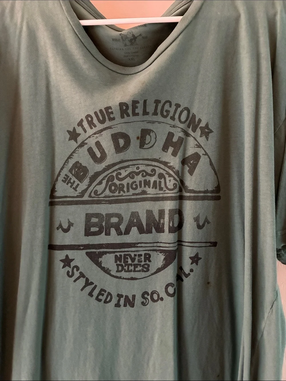 True Religion Olive Green Graphic Buddha Brand Tee